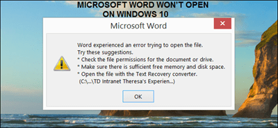 Microsoft Word Won T Open On Windows 10
